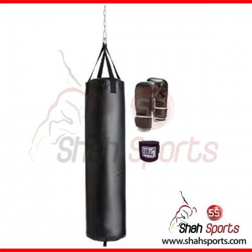 Boxing Bag & Gloves with Wrist Grip - black
